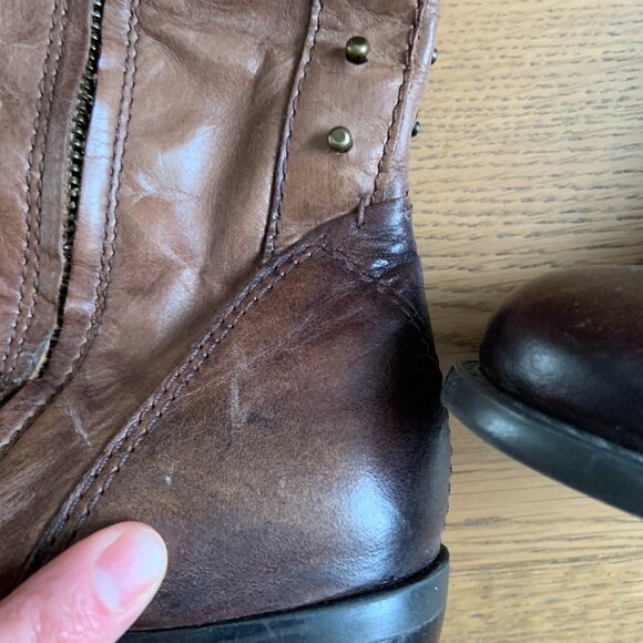 Vince Camuto Bollo Distressed Leather Studded Riding Boots Brown Size 8B/38 - Picture 6 of 16